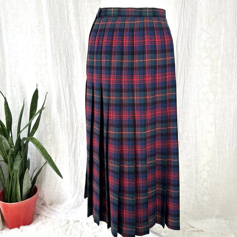 Vtg Pendleton Tartan Plaid Pleated Midi Skirt S Academia Preppy Schoolgirl Twee